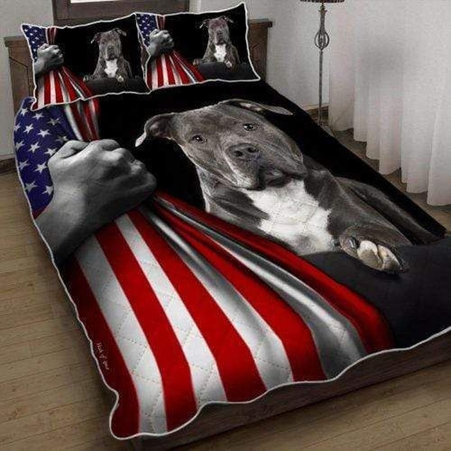 American Flag Dog Lover Staffordshire Terrier Quilt Bedding Set