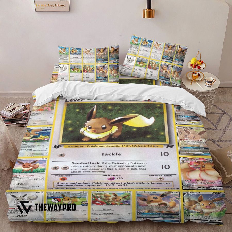 Anime Pokemon Eevee Cards Bedding Set