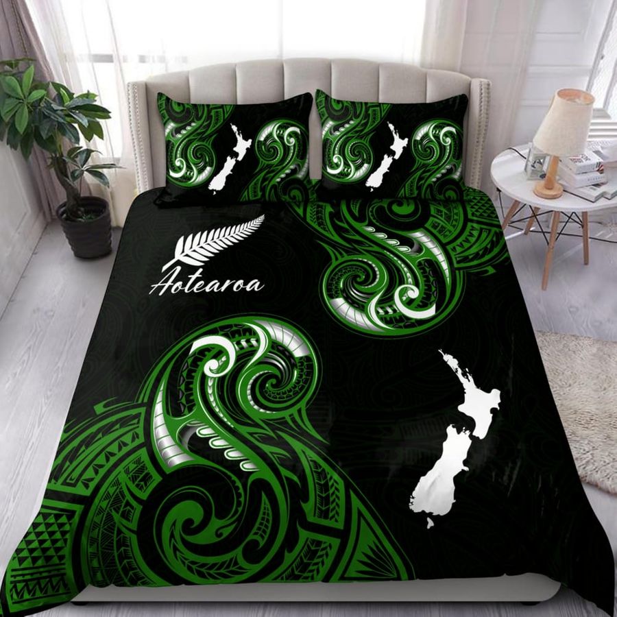Aotearoa Map New Zealand Maori Fern Bedding Set Duvet Cover Set