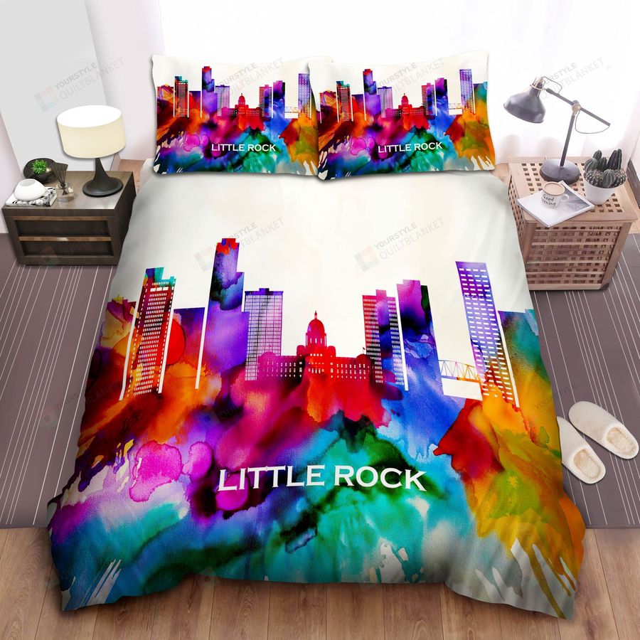 Arkansas Little Rock City Silhouette In Watercolors Bed Sheets Spread Comforter Duvet Cover Bedding Sets