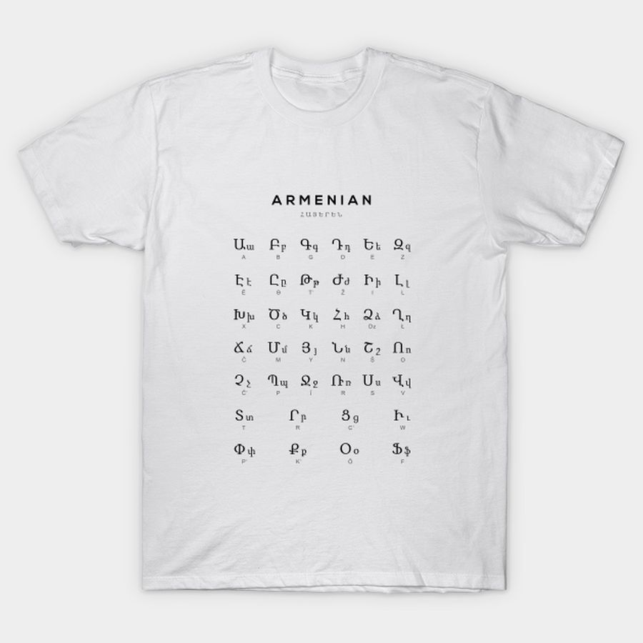 Armenian Alphabet Chart, Armenia Language Chart, White T Shirt, Hoodie, Sweatshirt, Long Sleeve