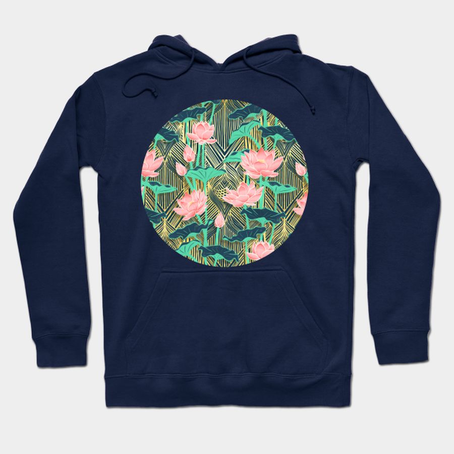 Art Deco Lotus Flowers in Peach and Emerald T-shirt, Hoodie, SweatShirt, Long Sleeve