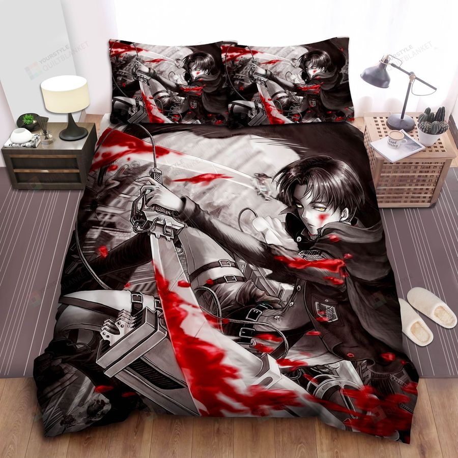 Attack On Titan Levi Ackerman In Bloody Actions Bed Sheet Spread Comforter Duvet Cover Bedding Sets