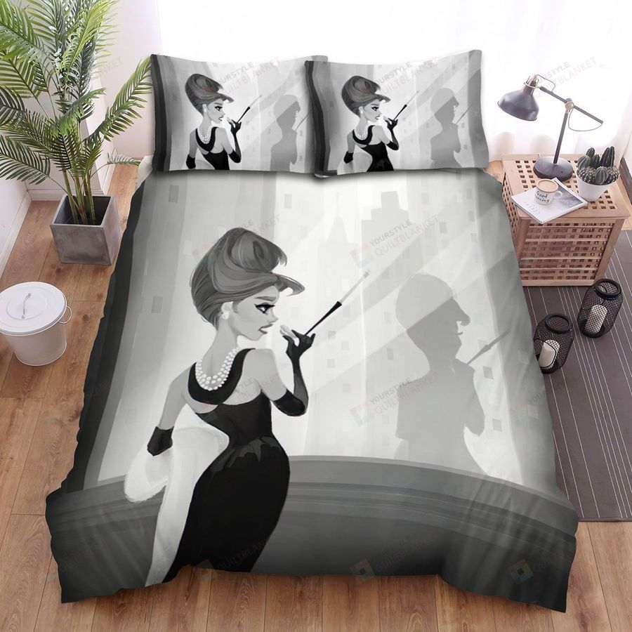 Audrey Hepburn In Front Of Tiffary Store Bed Sheets Spread Comforter Duvet Cover Bedding Sets