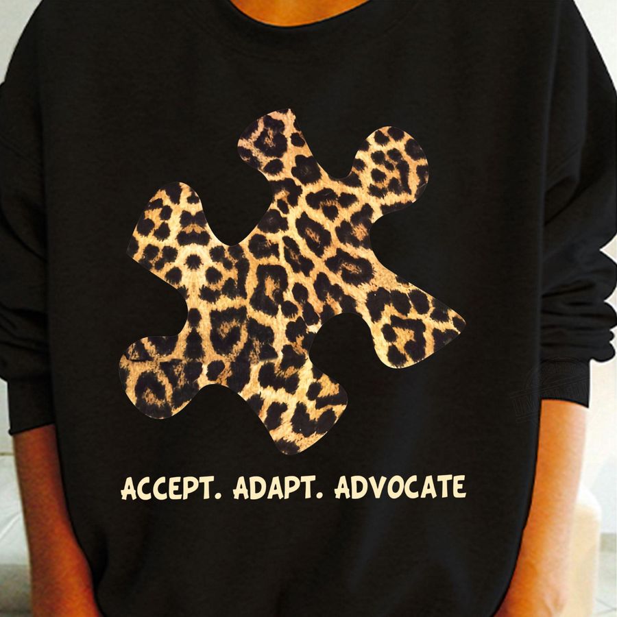 Autism Awareness Leopard Color Accept Adapt And Advocate Shirt