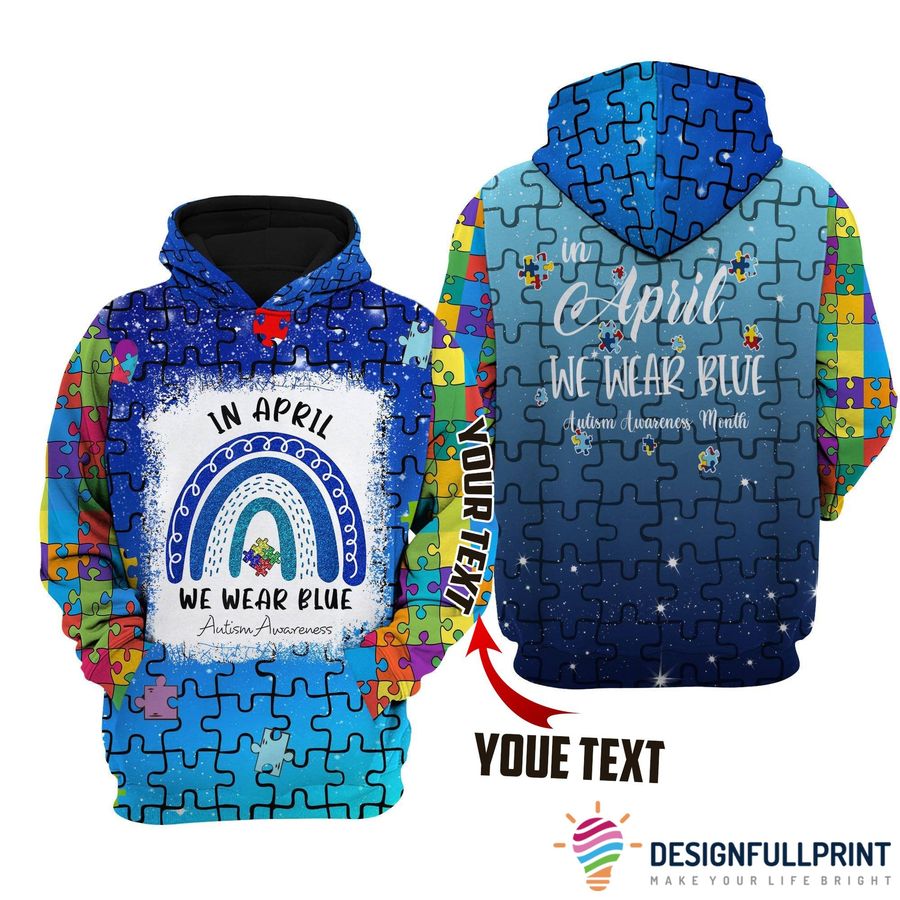 Autism Gift Autism Awareness In Autism We Wear Blue Personalized Unisex Hoodie Hg Autism Awareness