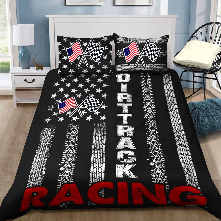 Auto Racing Dirt Track Racing American Flag Cotton Bed Sheets Spread Comforter Duvet Cover Bedding Sets