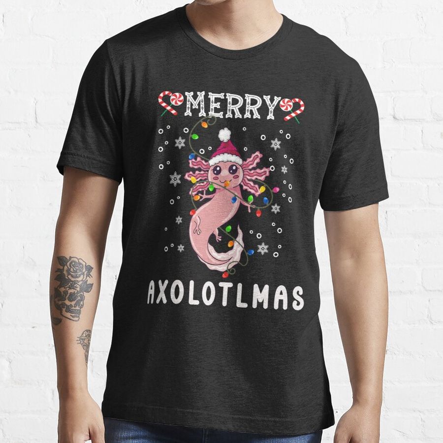 Axolotlmas merry Christmas happy new year 2023 t-shirt for family black Essential T-Shirt