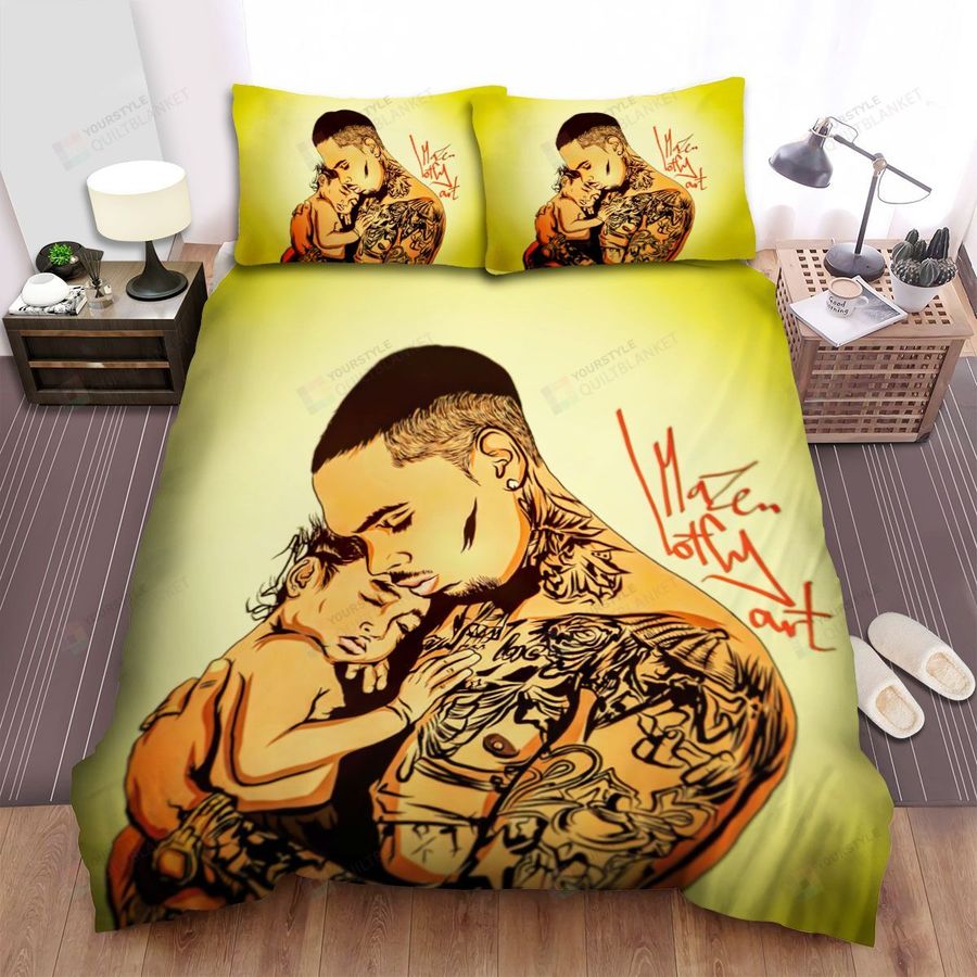 Baby Girl On Chris Brown's Arms Art Bed Sheets Spread Duvet Cover Bedding Sets