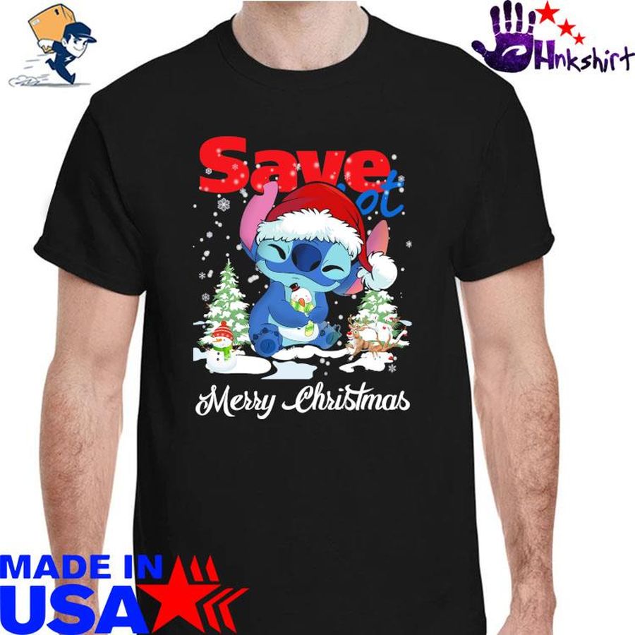 Baby Stitch Hug Snowman Save A Lot Merry Christmas Shirt