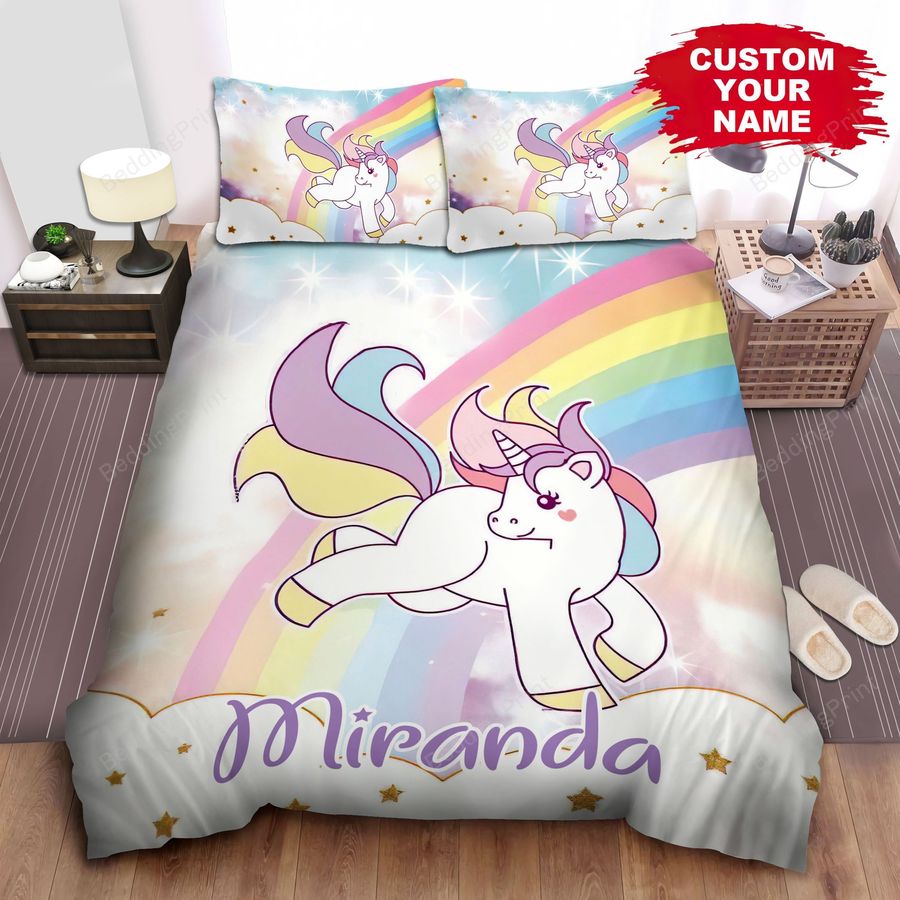 Baby Unicorns Shower Gold Stars Bed Sheets Spread Comforter Duvet Cover Bedding Sets