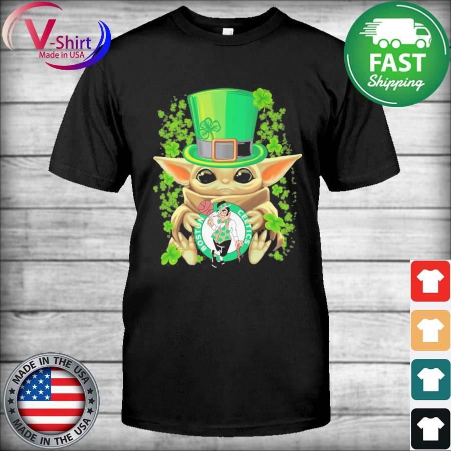Baby Yoda Hug Boston Celtics Basketball Logo St Patrick's Day Shirt
