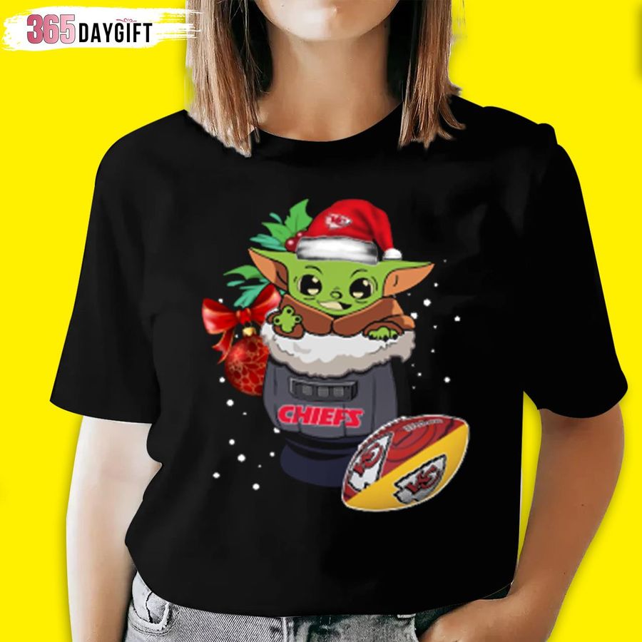 Baby Yoda Star Wars Kansas City Chiefs Christmas T-Shirt Funny Happy NFL