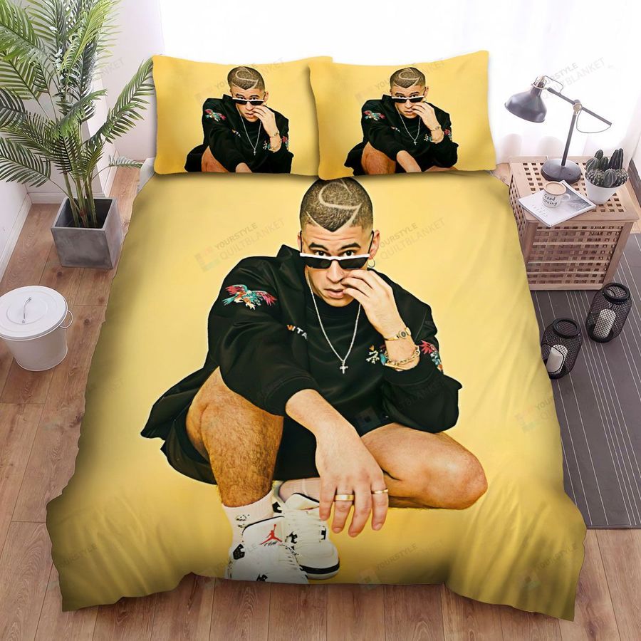 Bad Bunny In Yellow Background Bed Sheets Spread Comforter Duvet Cover Bedding Sets