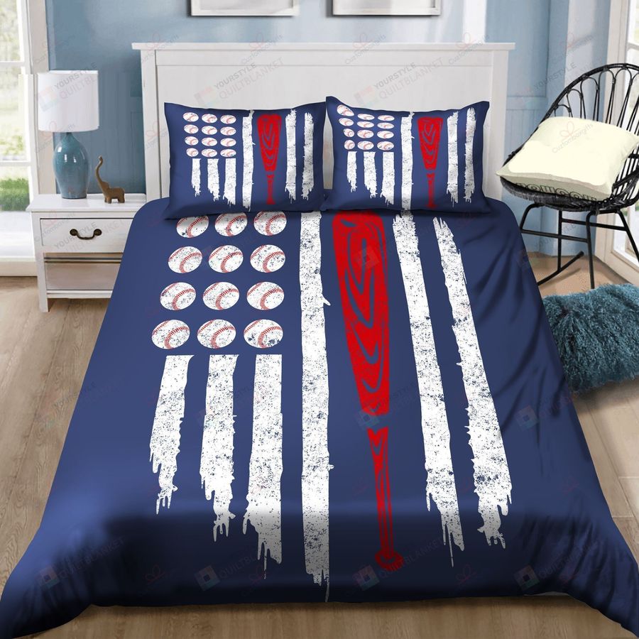 Baseball American Flag Bedding Sets (Duvet Cover &Amp Pillow Cases)