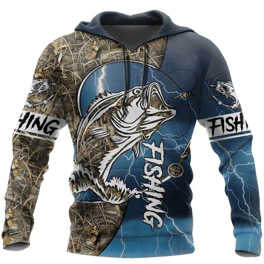 Bass Fishing Sport Blue Hoodie 3D Fishing Presents For Dad