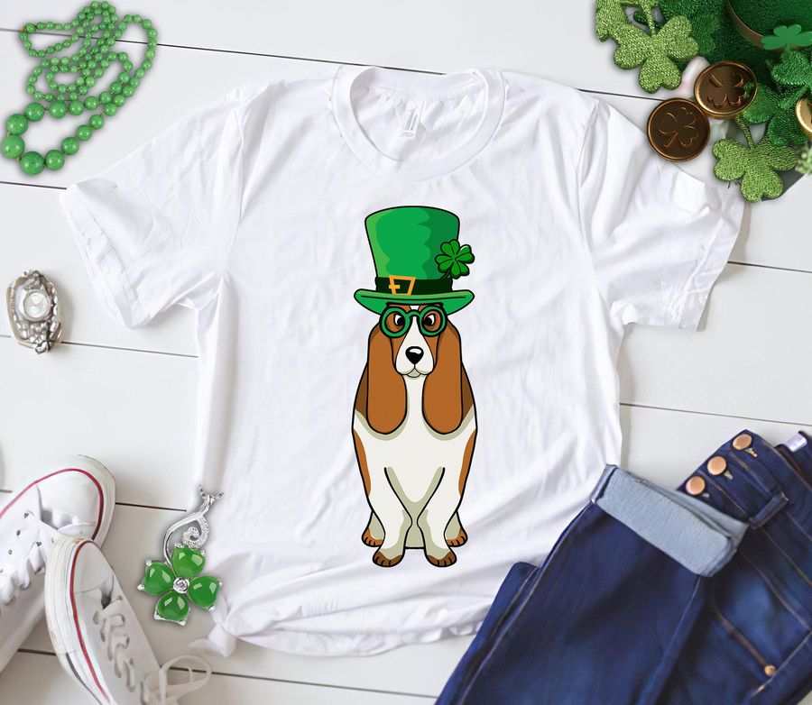 Basset Hound Dog Shamrock Leprechaun Irish Shirt