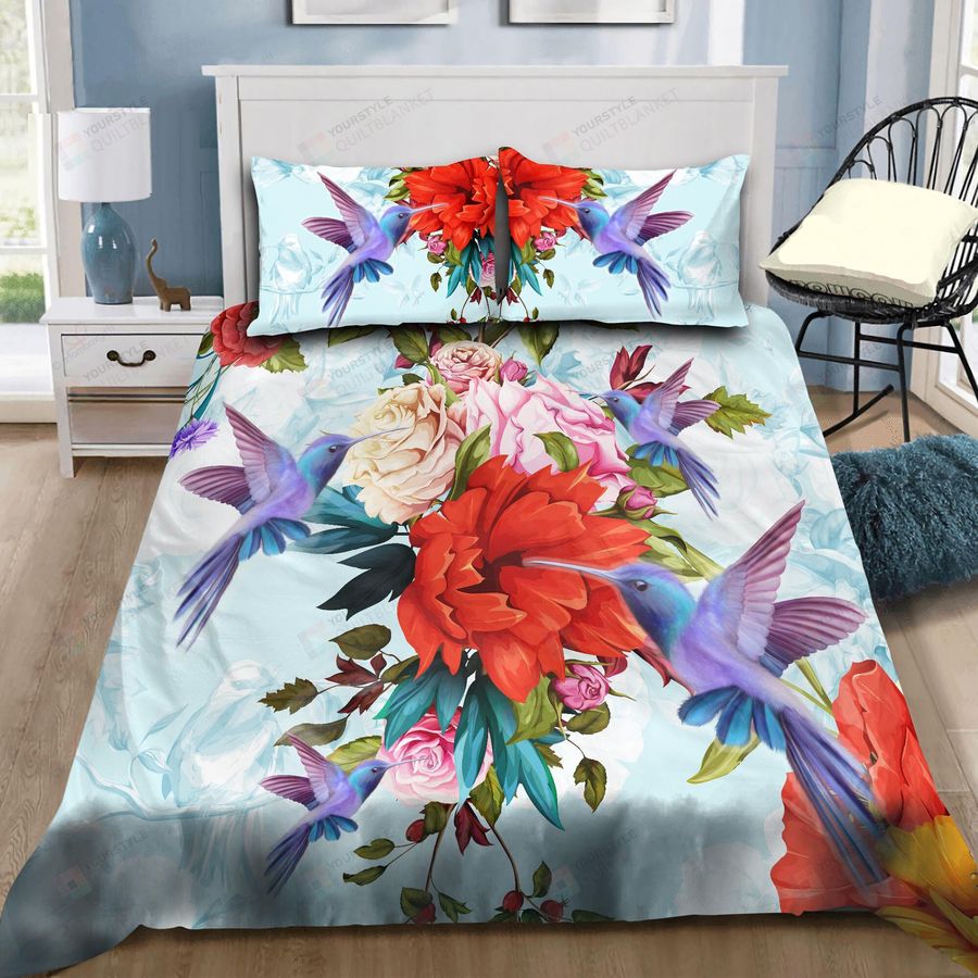 Beautiful Hummingbird With Flowers Bedding Set Bed Sheets Spread Comforter Duvet Cover Bedding Sets