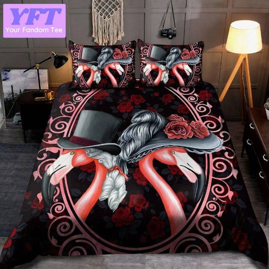 Beautiful Victorian Flamingo Couple 3D Bedding Set