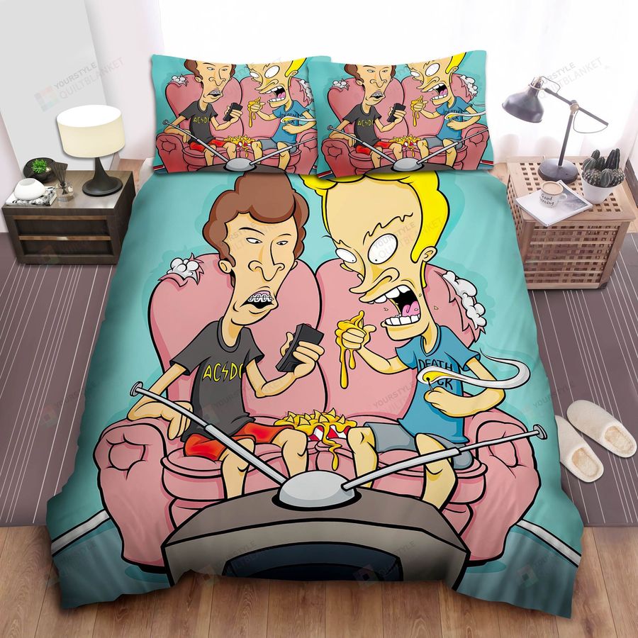 Beavis And Butt Head Eating Nachos On Sofa Bed Sheets Spread Comforter Duvet Cover Bedding Sets