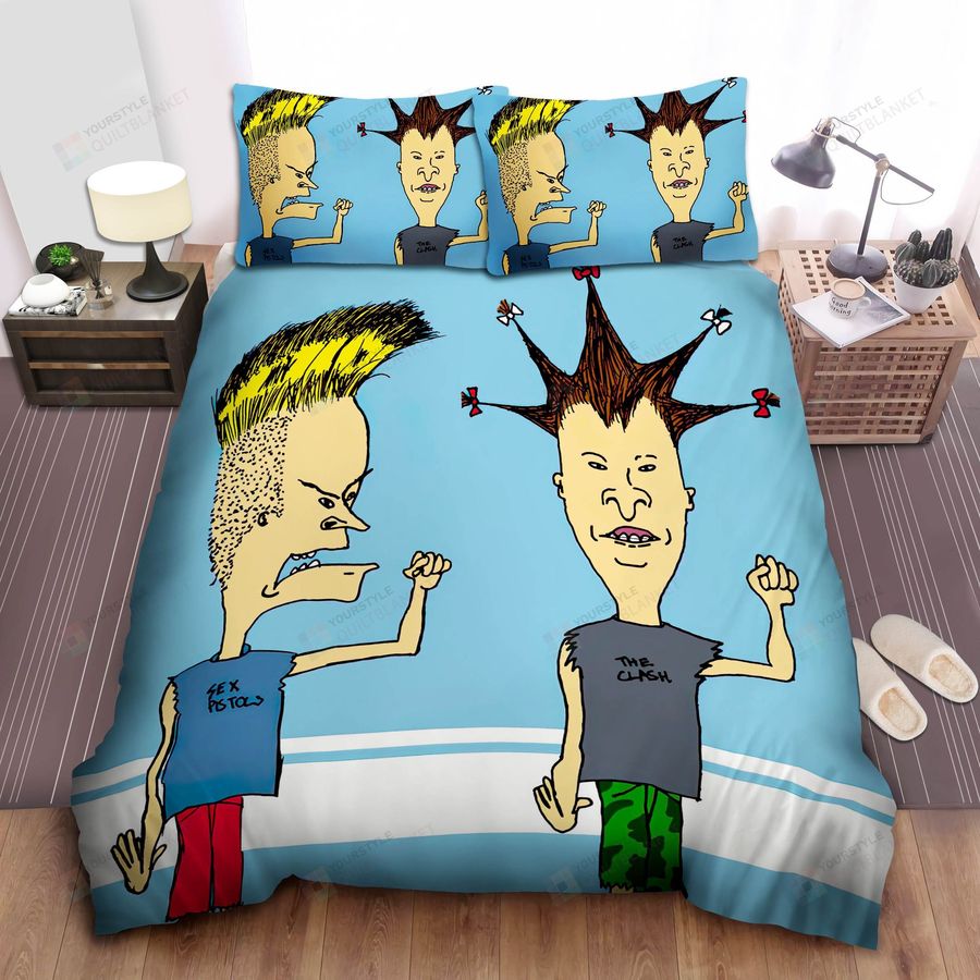 Beavis And Butt Head In Punk Style Illustration Bed Sheets Spread Comforter Duvet Cover Bedding Sets