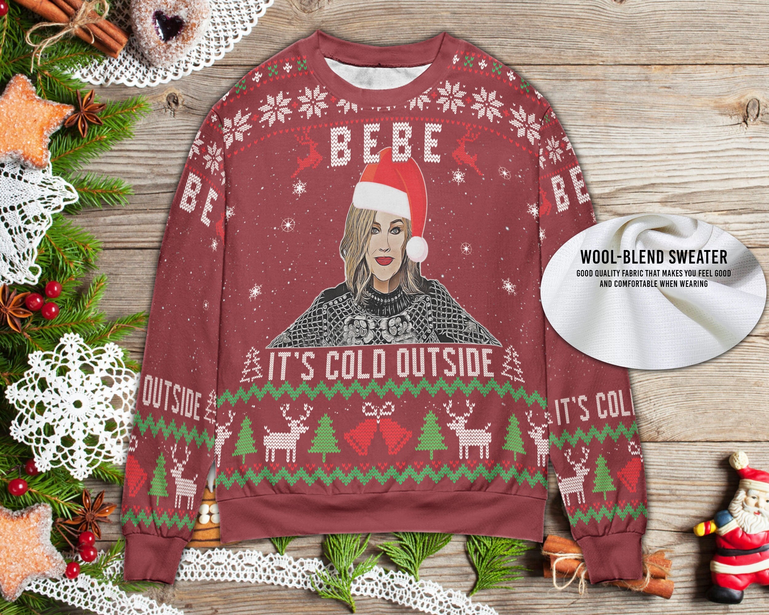 Bebe Its Cold Outside 3d Bebe Holiday Unique Christmas Happy Xmas Wool Knitted Sweater