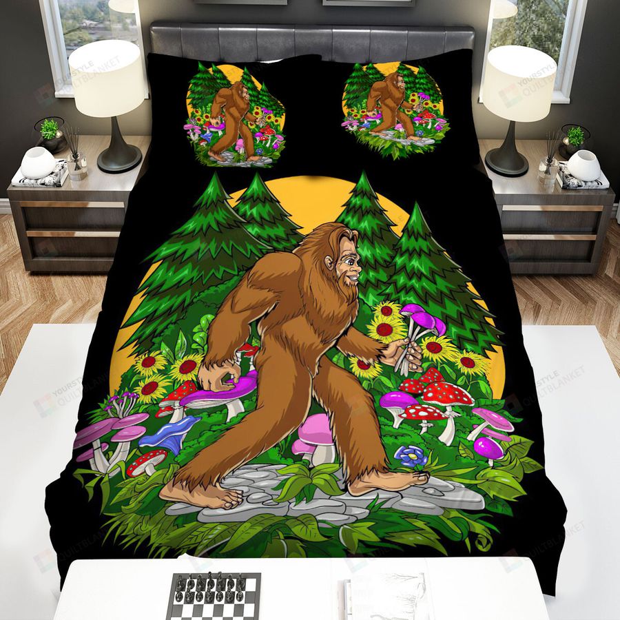 Bigfoot &Amp Psychedelic Mushrooms Bed Sheets Spread Duvet Cover Bedding Sets