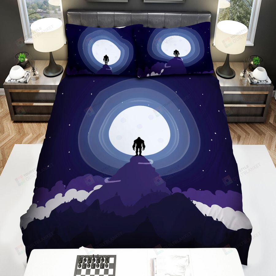 Bigfoot Silhouette On Top Of A Mountain Bed Sheets Spread Duvet Cover Bedding Sets