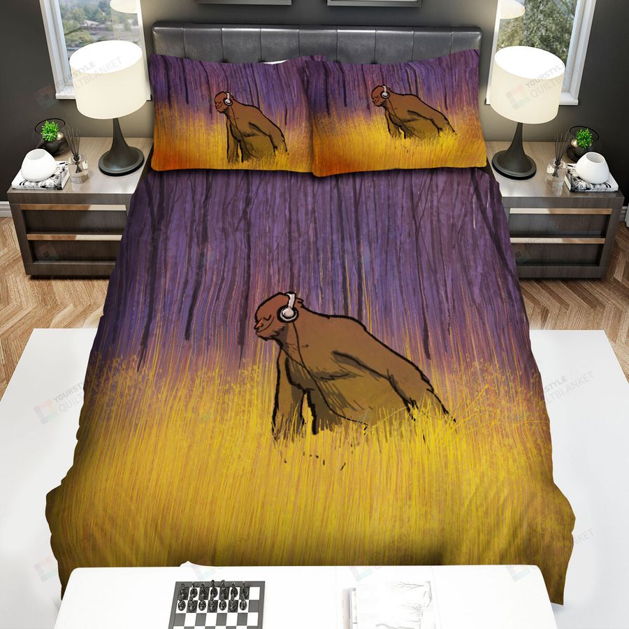 Bigfoot Wearing A Headphones Artwork Bed Sheets Spread Duvet Cover Bedding Sets