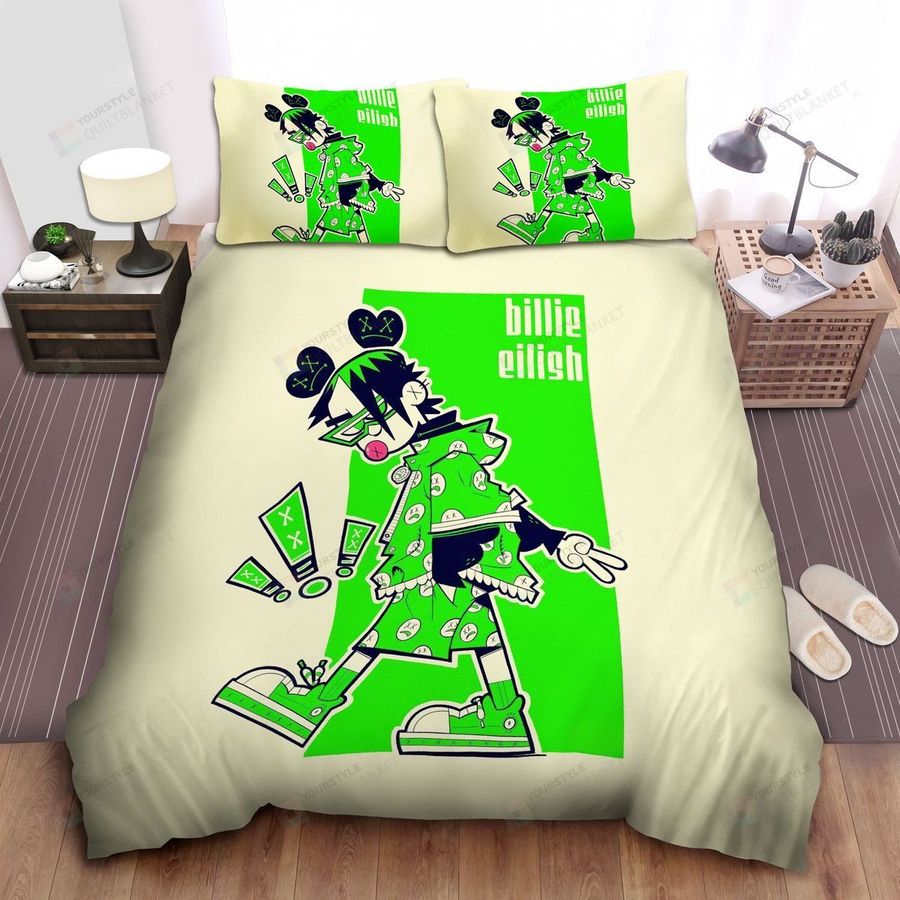Billie Eilish In Green Chibi Art Style Bed Sheets Spread Comforter Duvet Cover Bedding Sets