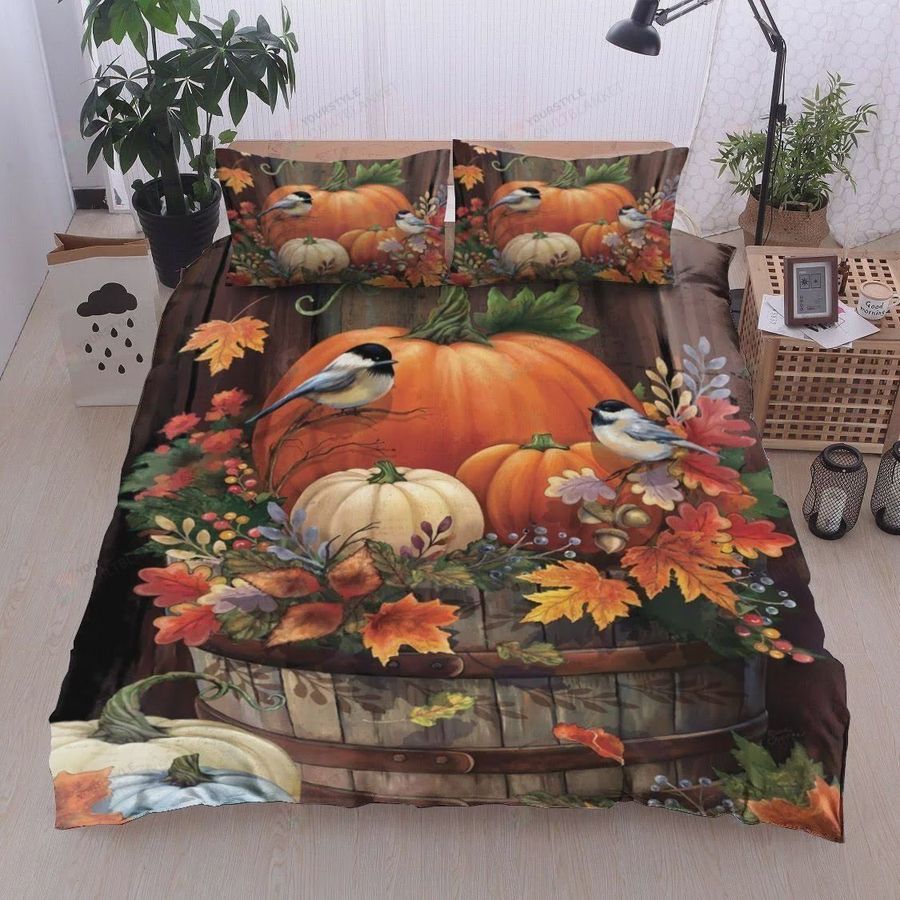 Bird Pumpkin Autumn My Favorite Season Is Autumn Cotton Bed Sheets Spread Comforter Duvet Cover Bedding Sets