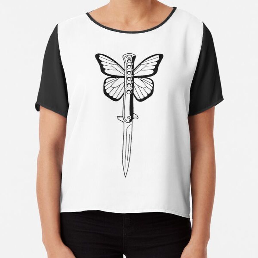 Black And White Butterfly Knife Tattoo  Chiffon Top