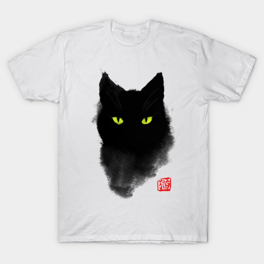 Black Cat Ink   Japanese Watercolor Style   Mystery Gaze T Shirt, Hoodie, Sweatshirt, Long Sleeve