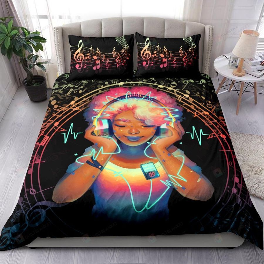 Black Girl Love Music Bedding Set Bed Sheets Spread Comforter Duvet Cover Bedding Sets