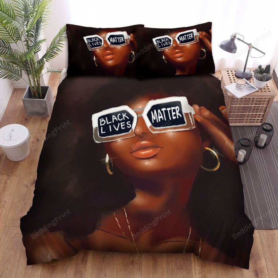 Black Girl With Blm Sunglasses Portrait Bed Sheets Spread Duvet Cover Bedding Sets
