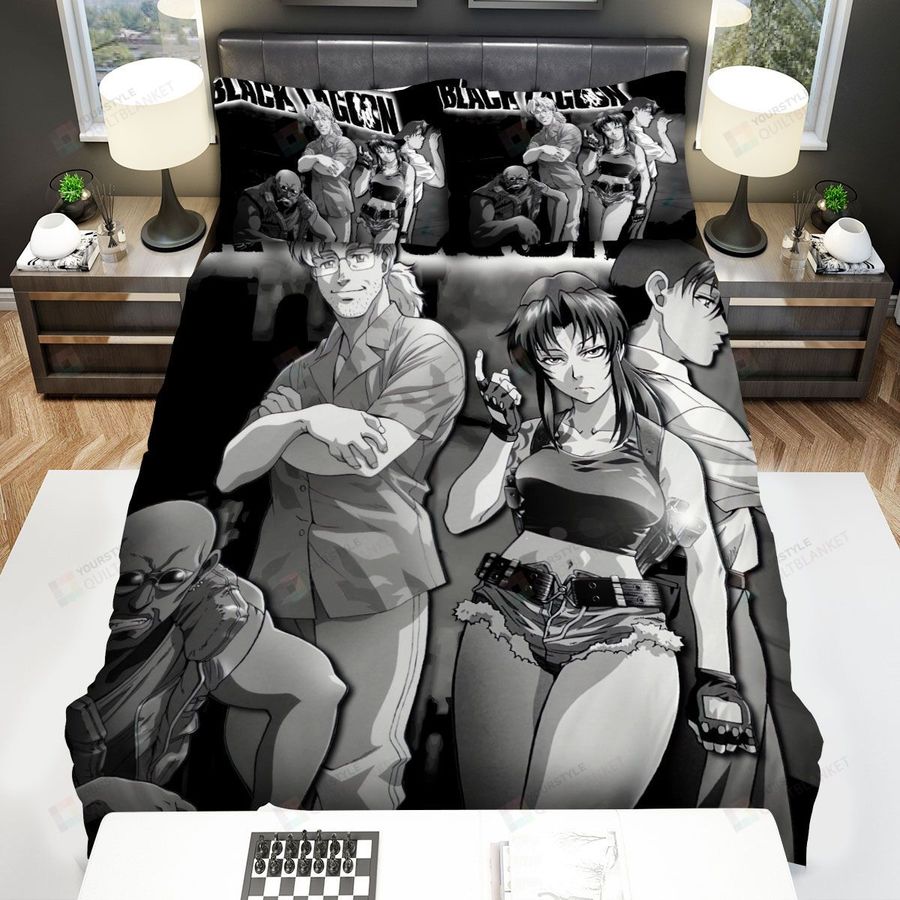 Black Lagoon Characters In Black And White Bed Sheets Spread Comforter Duvet Cover Bedding Sets
