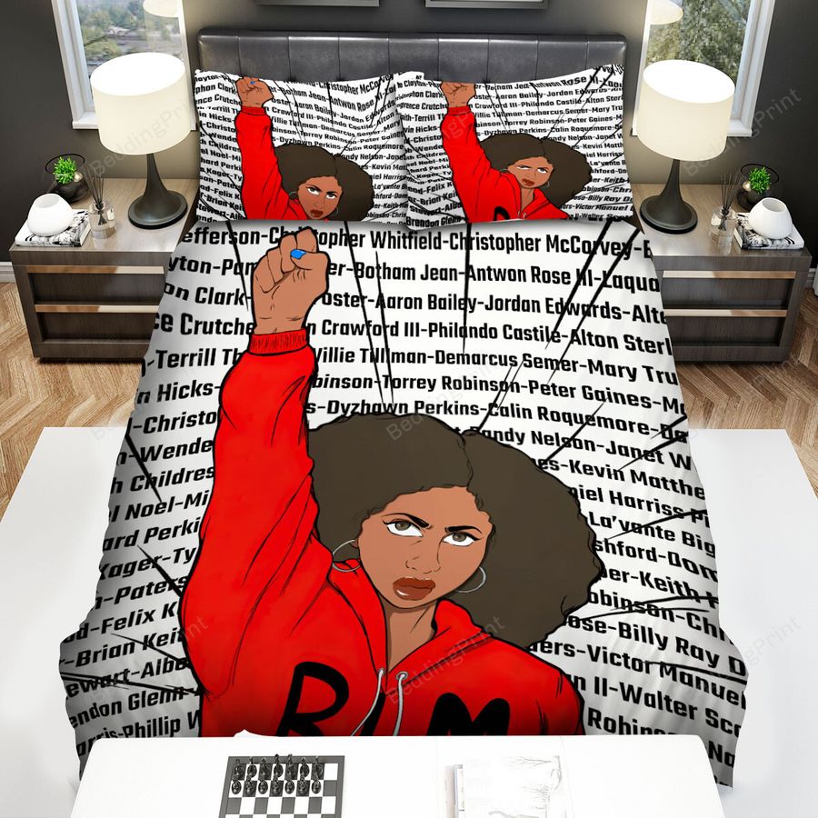 Blm Black Girl Portrait In Black Victim's Names Background Bed Sheets Spread Duvet Cover Bedding Sets