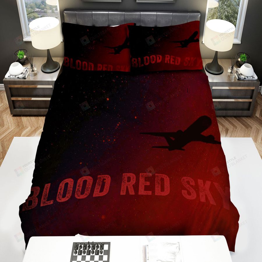 Blood Red Sky Airplane With Galaxy Cloud Movie Poster Bed Sheets Spread Comforter Duvet Cover Bedding Sets