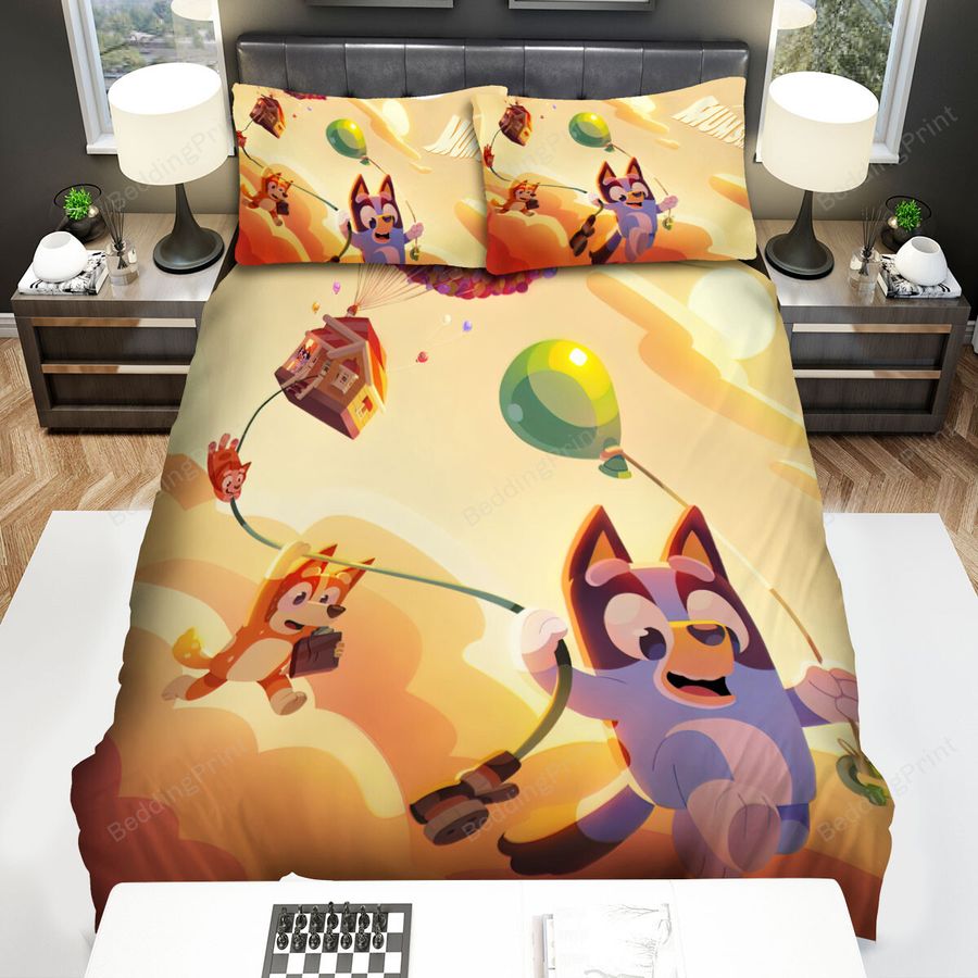 Bluey In Up Movie Poster Bed Sheets Spread Duvet Cover Bedding Sets