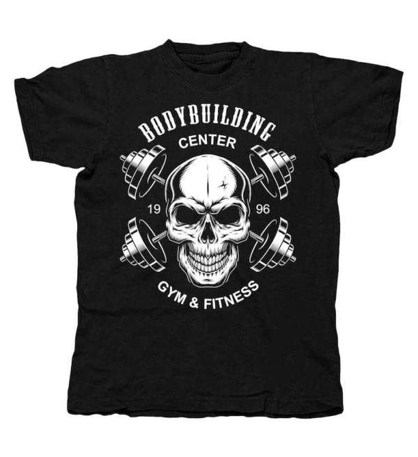 Bodybuilder Center Skull Cross Fitness T Shirt Merch