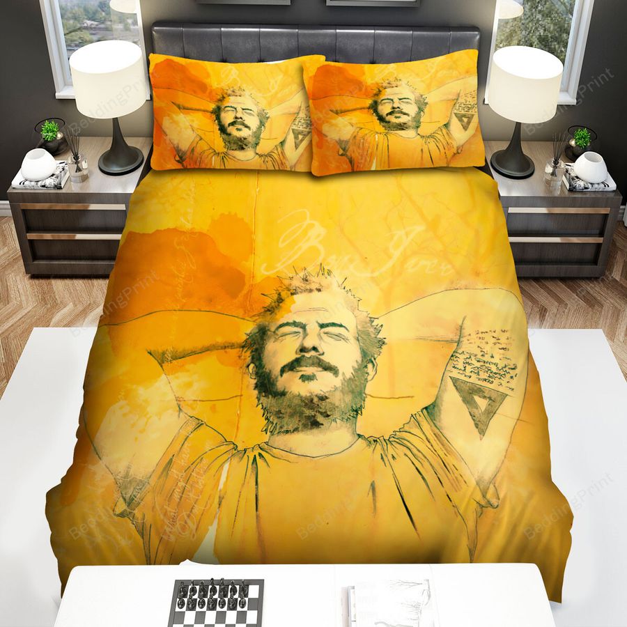Bon Iver Art Painting With Orange Background Bed Sheets Spread Comforter Duvet Cover Bedding Sets