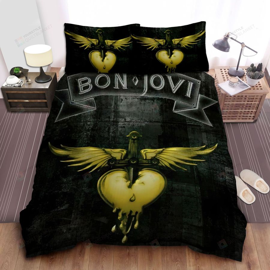 Bon Jovi Logo Vintage Rock Style Bed Sheet Spread Comforter Duvet Cover Bedding Sets