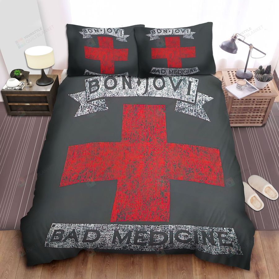 Bon Jovi Song Bad Medicine Poster Bed Sheet Spread Comforter Duvet Cover Bedding Sets
