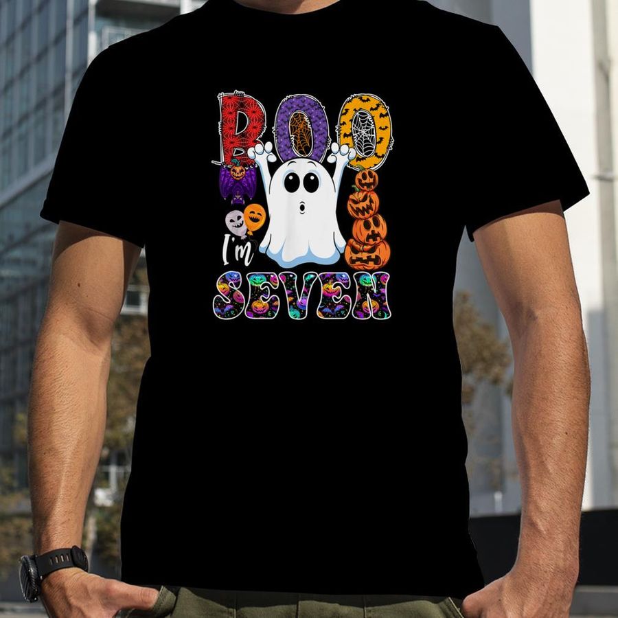 Boo I'm Seven Cute Boo Ghost Halloween 7Th Birthday Family T Shirt
