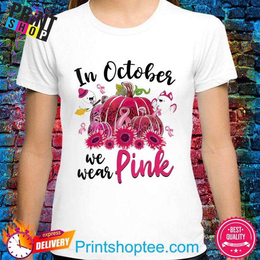 Boo pumpkin in october we wear pink breast cancer awareness shirt