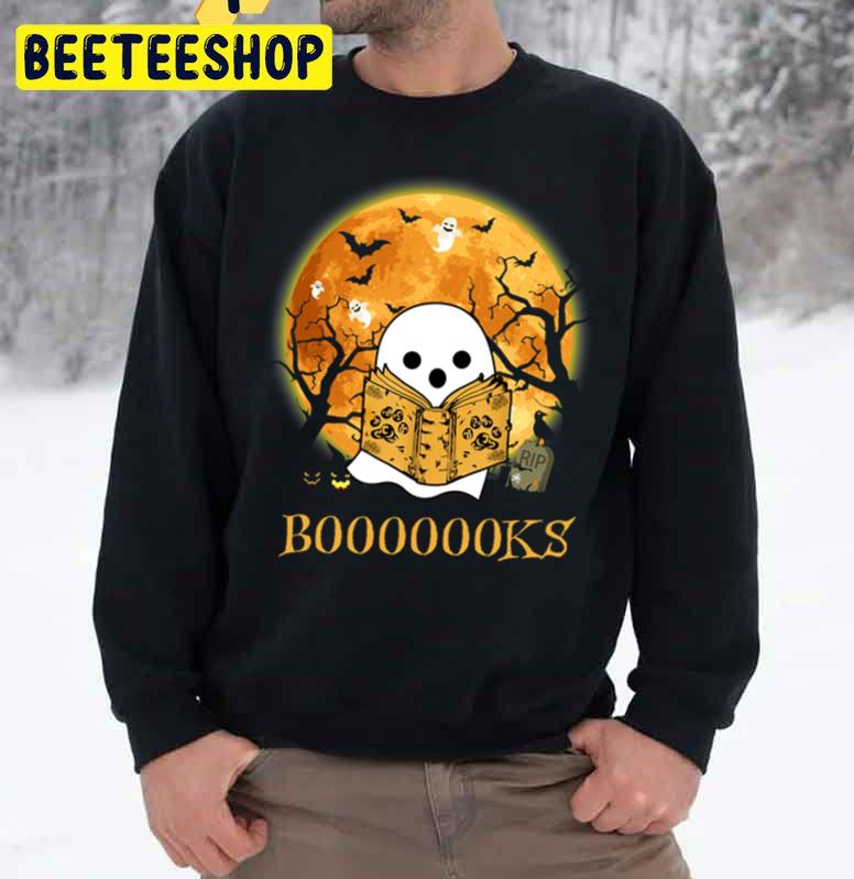 Booooooks Ghost Reading Books Teacher Halloween Unisex Sweatshirt