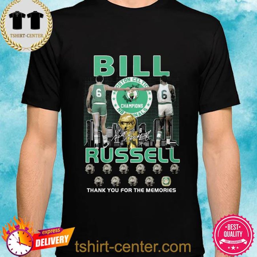 Boston Celtics Bill Russell Champions NBA Finals thank you for the memories signatures shirt