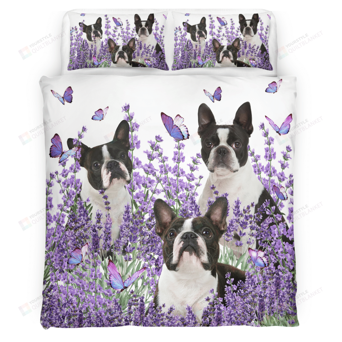 Boston Terrier And Lavender Cotton Bed Sheets Spread Comforter Duvet Cover Bedding Sets.Png