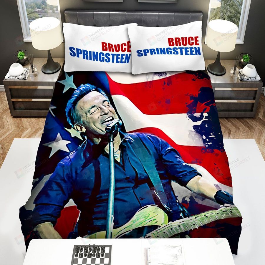 Bruce Springsteen Singing With The Usa Flag Art Bed Sheets Spread Comforter Duvet Cover Bedding Sets