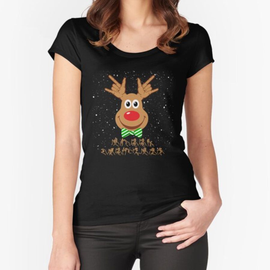 Bsl christmas reindeer language deaf Fitted Scoop T-Shirt